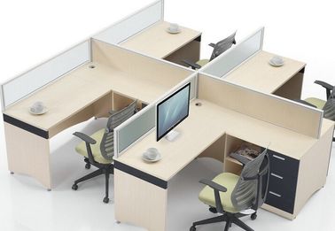 Dört Kişilik / Ahşap Bilgisayar Masaları İçin Ticari Ofis Mobilya Bölmeleri